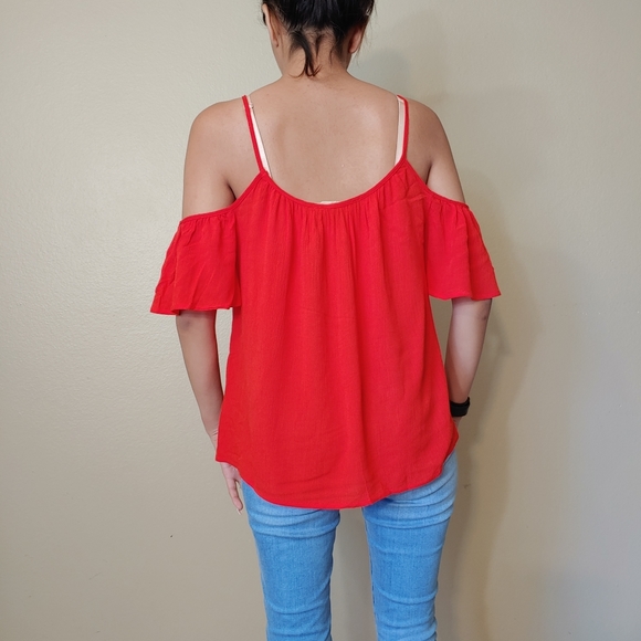 One Clothing - Red/Orange Cold Shoulder Blouse  XS - Picture 3 of 5